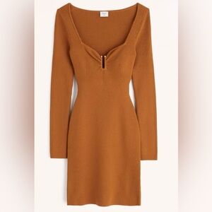 Abercrombie and Fitch Rust Brown Long-Sleeve Hardware Mini Sweater Dress